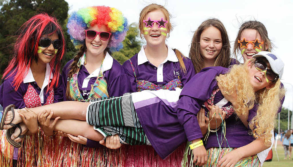Fraser Coast Anglican College Year 8 team, Mansi Tiwary, Miranda Wasson, Maia Hegh, Mackenzie Edward and Indyana Sheaff have their arms full with Nathan Philp. Their motto for the Relay was Never Never Never Give Up. Fraser Coast Anglican College Year 8 team, Mansi Tiwary, Miranda Wasson, Maia Hegh, Mackenzie Edward and Indyana Sheaff have their arms full with Nathan Philp. Their motto for the Relay was Never Never Never Give Up.